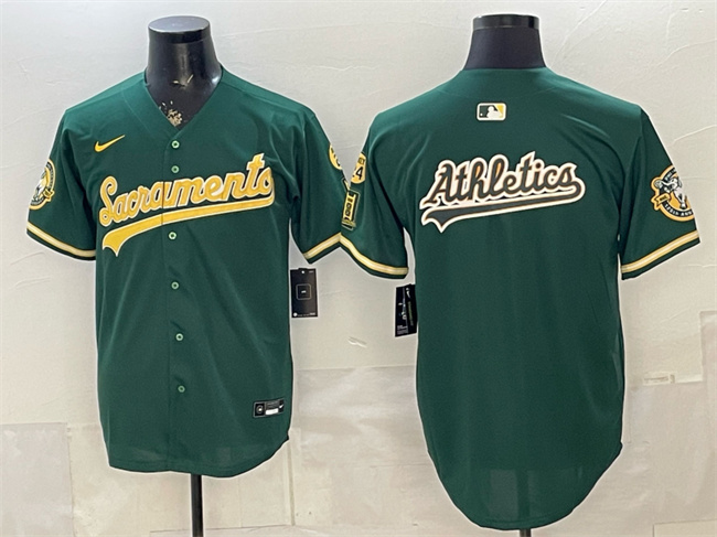 Men's Oakland Athletics Team Big Logo 2026 Green Alternate Sacramento Celebrating 125 Years Vapor Limited Stitched Baseball Jersey